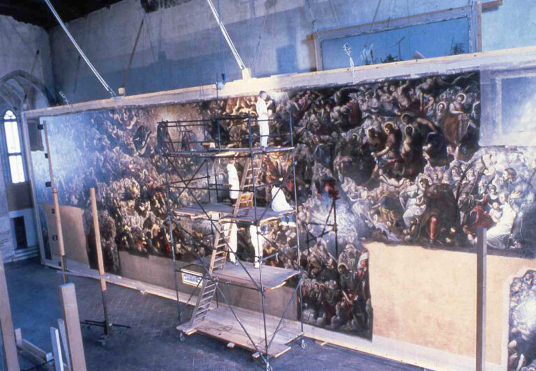 Tintoretto Paradise during conservation in the 1980s